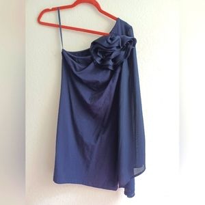 AX Paris Armani Exchange Navy Blue one shoulder mini dress ruffle flower, US 4